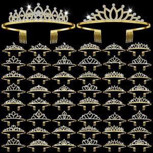 Riceshoot 50 Pcs Tiara Crowns Bulk for Women Crystal Princess Tiara Queen Rhinestone Crown with Comb Silver Bridal Wedding Headband for Women Prom Birthday Party Hair Accessory