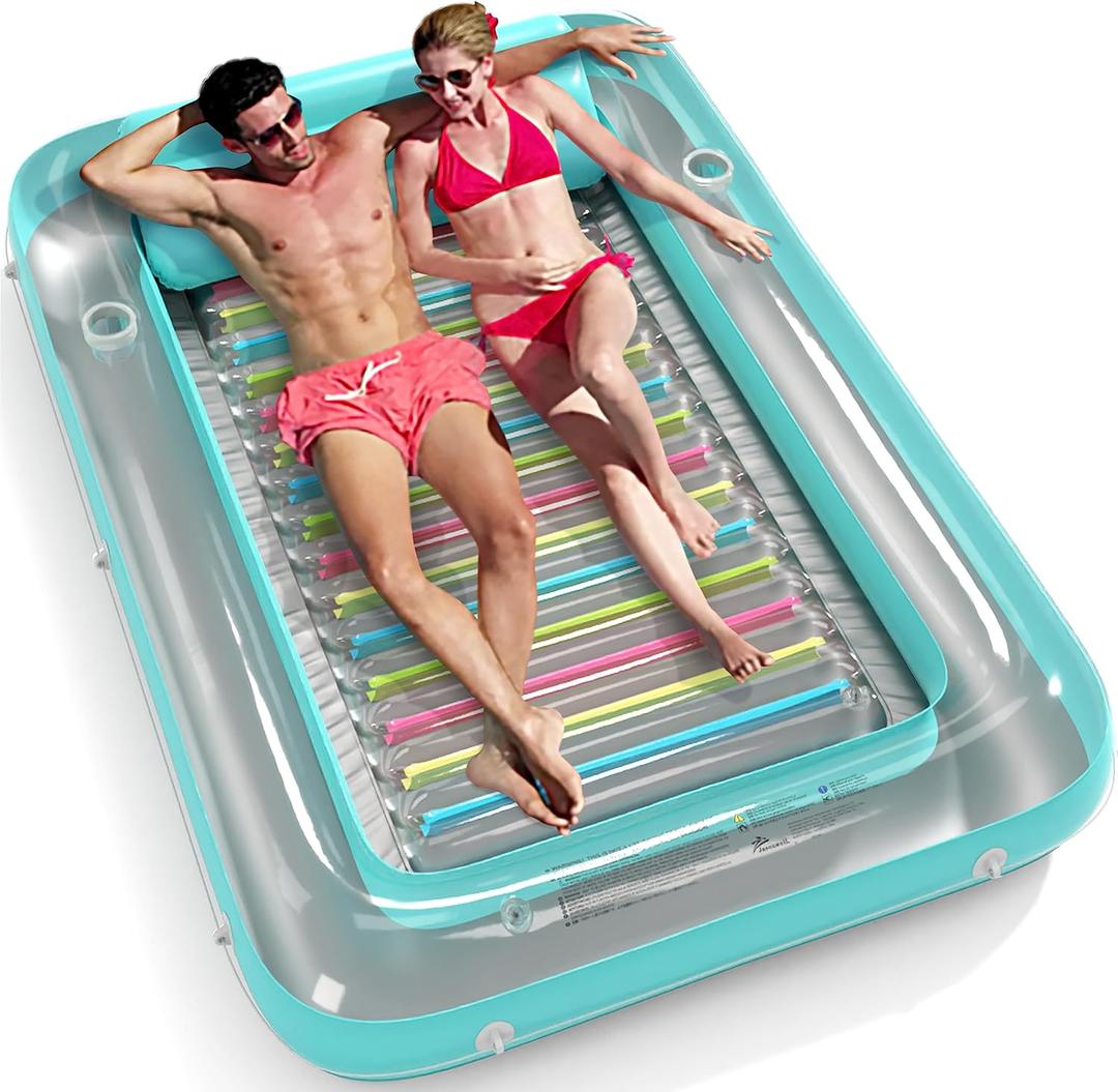 Jasonwell 4 in 1 Inflatable Tanning Pool Lounger Float - Sun Tan Tub Sunbathing Lounge Raft Floatie Toys Water Filled Bed Mat Pad for Adult Blow Up Kiddie Kids Ball Pit XXL (Green w Reflective Base)