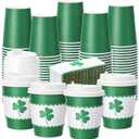 Jingmore 48 Pcs St. Patrick's Day Disposable Coffee Cups with Lids and Sleeves 8 oz Shamrock Disposable Drinking Cups for Irish Holiday Spring Party Supplies