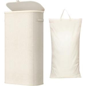 Lifewit Slim Laundry Basket with Lid and Removable Bag, 65L, White