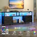 JUSTOGO TV Stand with Fabric Drawers for 65 70 75 Inches TV - Entertainment Center with Open Storage Shelf, Power Outlets & LED Lights for Living Room, Bedroom, 63" TV Console Media Console, Black, 63"W x 11.8"D x 26"H