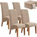 Deisy Dee Stretch XL/Oversized Extra Large Velvet Dining Room Chair Covers for Kitchen DiningRemovable Washable Chair Protectors Slipcovers (Khaki, 4)