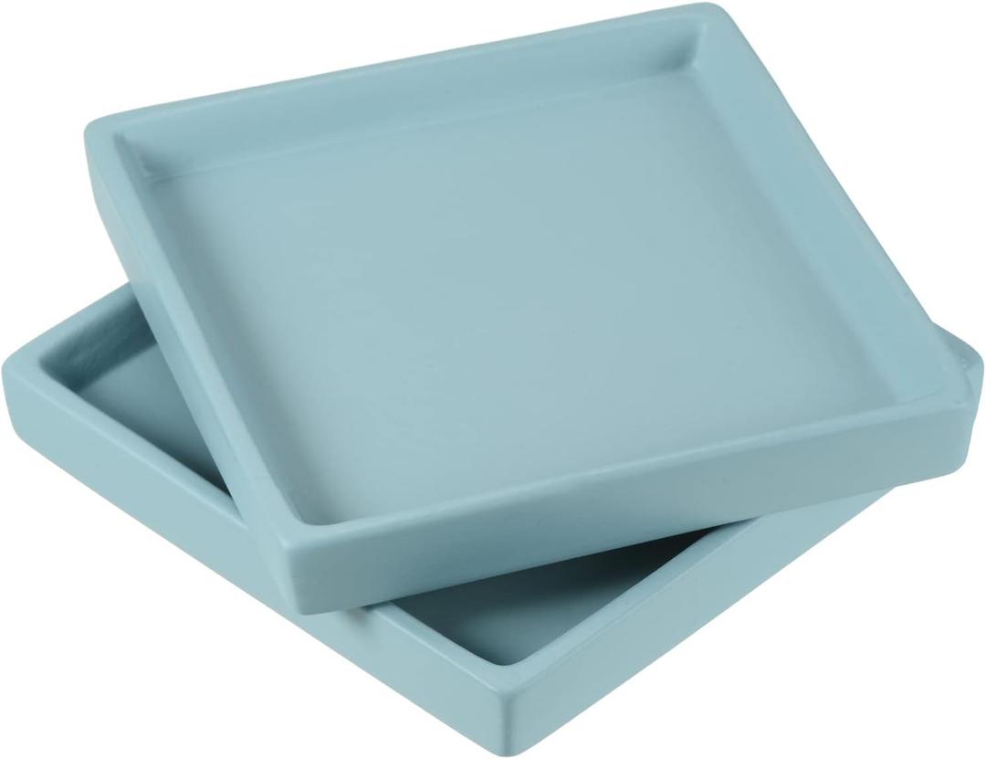 PATIKIL Plant Pot Saucers 5 Inch, 2 Pack Ceramic Square Flower Drip Tray for Indoor Outdoor, Turquoise