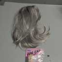 eNilecor Short Bob Hair Wigs 12" Straight with Flat Bangs Synthetic Colorful Cosplay Daily Party Wig for Women Natural As Real Hair+ Free Wig Cap (Silver Grey)