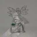 Sumind Angel Christmas Tree Topper with Bow and LED Light String, 9 Inch Lighted Glittered Angel Treetop Xmas Holiday Christmas Decorations Ornament, Not Pre-lit (Silver)