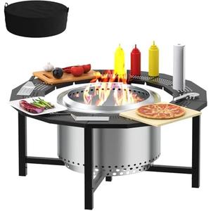 38 Inch Fire Pit Surround Tabletop for Solo Stove Bonfire/Ranger/Tiki Accessories, Smokeless Fire Pit Table & Dust Cover for Solo Stove and Other Wood Burning, Powder-Coated Steel Stove Table Surround
