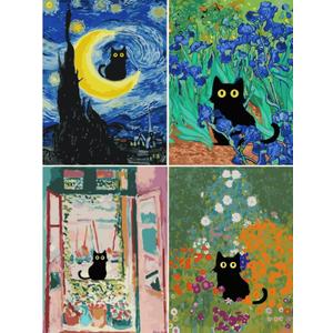ARPADAMO Paint by Number Kits for Adults Beginners, Press Digital Easy Acrylic Black Cat 4 Pieces Paint, DIY Watercolor Paint Press Digital Kit on Canvas Home Wall Decoration Without Frame 1216 inch