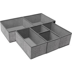 Criusia Foldable Underwear Drawer Organizer, Closet Dividers, Storage Box for Clothes, Socks (6 Bins, Gray)
