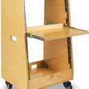 Sound Town DIY Slanted 16U Studio Rack (8U Top + 8U Lower), with 2U Bottom Storage, Slide-Out Tray, Caster, Plywood, Golden Oak for Recording Room, Home Studio (SDRK-ST16T)