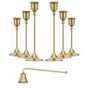 Gold Candleholders for Taper Candlesticks Plus Candle Snuffer – Dining Table Décor Centrepiece - Brass Candelabra Candlestick Holder - Gold Décor for Home Weddings Celebrations Events (Set of 6 Pcs)