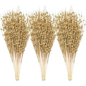 Joiedomi 24 Pcs Christmas Artificial Berry Stem Ornaments, Decorative Bead Sticks, Glittery Twigs, for Christmas Tree Decor Small Vase Decor Holiday Party Supplies and Wedding Decor (17", Gold)