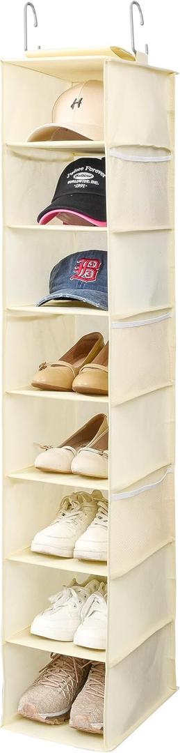 Hanging Shoe Organizer for Closet with Side Mesh PocketsHat Racks for Baseball CapsShoe and Hat Holder & Storage8-ShelfBeige1 Pack