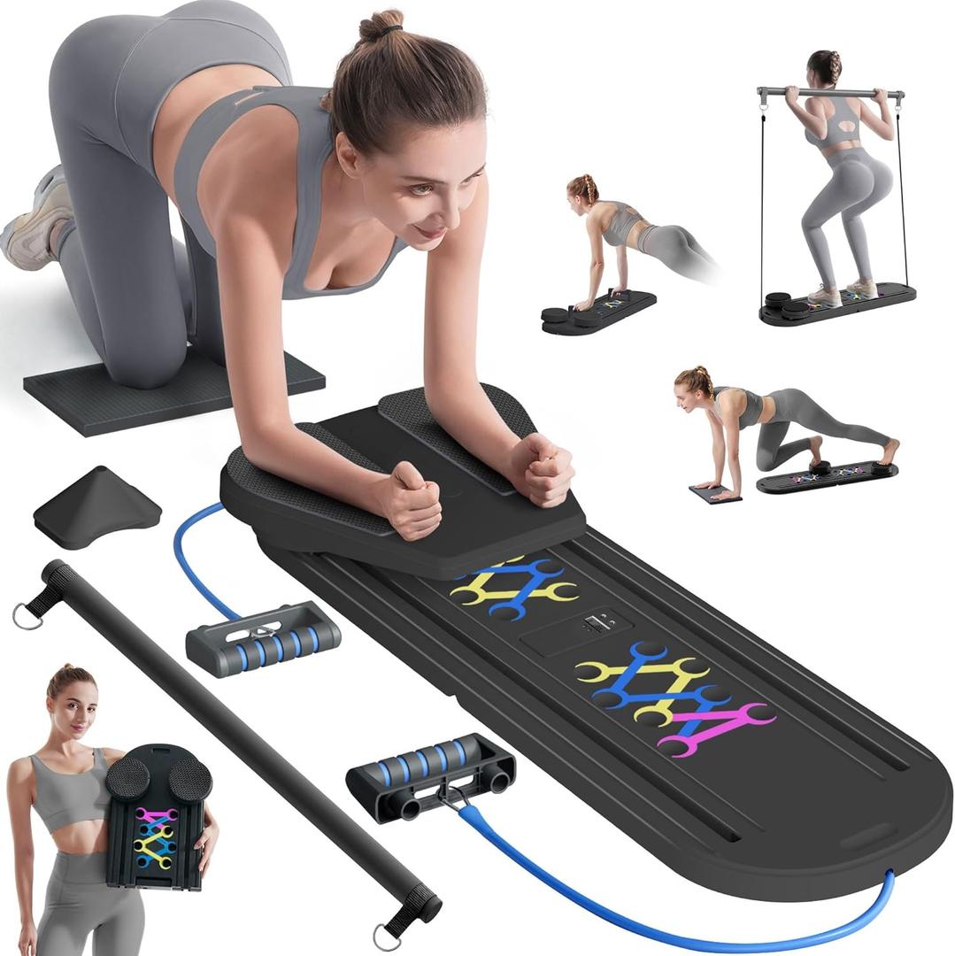 Pilates Board, Pilates Reformer Set, Pilates Machine 15-in-1 Multifunctional Abdominal Board for Home Office Workout, Foldable Portable Pilates Reformer Board for Women