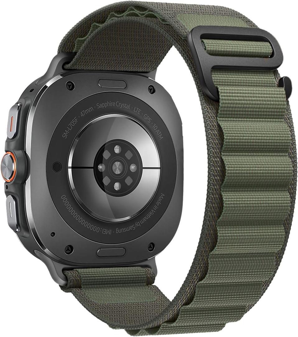 Trail Band for Samsung Galaxy Watch Ultra Bands 47mm Men/Women,Rugged Fabric Nylon Alpine Sport Loop Strap for Samsung Galaxy Watch 7 Ultra Band 47 mm 2024 Breathable Replacement Wristband (04-Army Green)