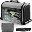 Sanmoncare Bird Carrier Bag Cockatiel Travel Cage with Stand, Lightweight Travel Carrier for Small Bird, Portable Parrot Travel Bag, Pet Transparent Travel Backpack (Grey)