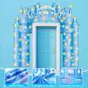 Tudomro 3 Pcs Snow Winter Castle Party Door Banner Snowflake Banner with LED Lights Winter Ice Snow Door Backdrop for Bedroom Front Porch Entryway Snowflake Birthday Party Supplies