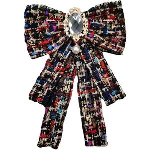 Women's Pre-Tied Bowknot Elegant Ribbon Brooch Pearl Rhinestone Neck Tie Pin for Ladies Girls Suit Shirt Pins Fashion Collar Clothing Accessories for Daughter Mom Sister Xmas Birthday (Black)