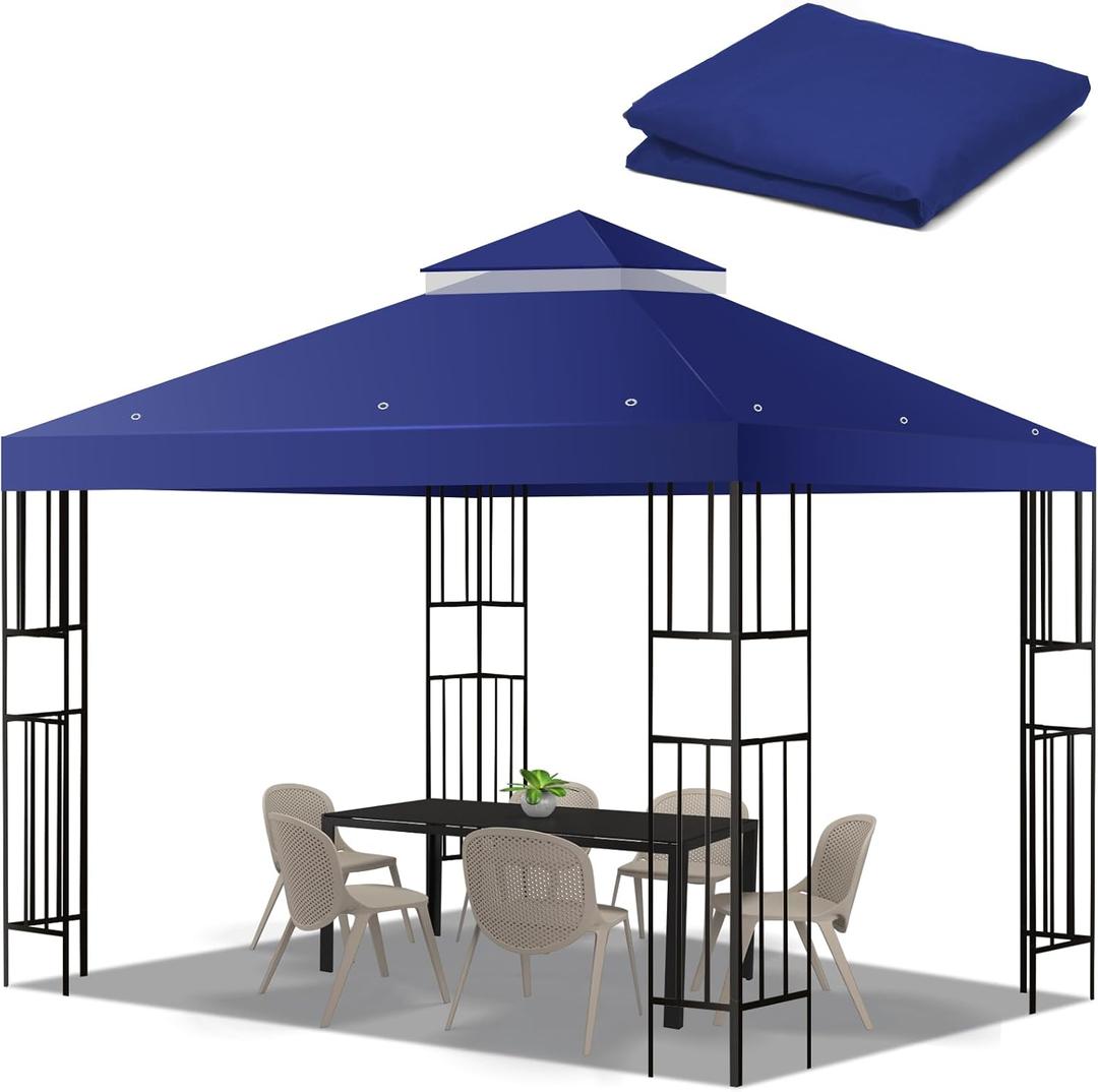 10x10 FT Gazebo Replacement Top, Canopy Replacement Cover Double Tiered for Outdoor BBQ Roof Cover Grill Shelter (Blue)