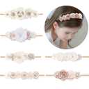 Baby Girls Headbands Flower Headband 6 Pcs Nylon Elastic Headbands Newborn Hair Bows Hair Accessories Gifts for Infant Toddlers Kids (beige set)