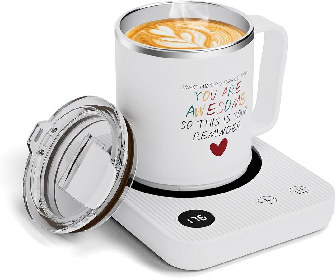 Coffee Mug Warmer SetAdjustable Self Heating 36w Coffee Warmer for Desk/Home/Office,Candle & Beverage Warmer as Gift for Women/Mom/Coffee Lovers(with 16oz Cup) (Heart)