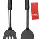 2 Pack Spatulas, Solid & Slotted Silicone Spatula Set, Stainless Steel Handle Coated with Silicone, Non Stick Turners, Heat Resistant Rubber Spatulas for Fish, Eggs, Pancakes, WOK, Black