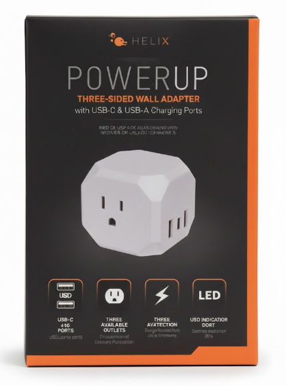 Power up Three Sides Wall Adapter With USB-C & USB-A Charging Ports
