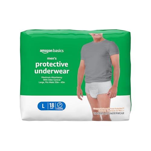 Amazon Basics Maximum Absorbency Incontinence Underwear for Men with Leak Protection, Advanced Odor Protection, Soft Cotton Feel, Large, 3 Packs of 18 Count