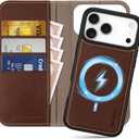 SHIELDON Detachable Leather Wallet Case for iPhone 17 Pro Max 6.9" 2025 | Wireless Charging, Removable Flip Magnetic Cover, RFID Blocking Credit Card Holder, Kickstand, Full Protection - Retro Coffee