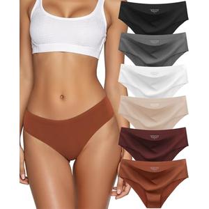 Kiqnsam Seamless Underwear for Women No Show Hipster Bikini Panties Low Rise Cheeky Breathable Soft Invisible Briefs 6 Pack L