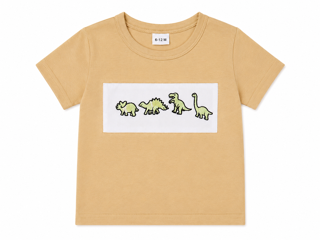 Toddler Baby Boy Clothes Dinosaur Embroidered Print Short Sleeve T-Shirt Elastic Striped Shorts Set 2 Piece Summer Outfits, 6-12M