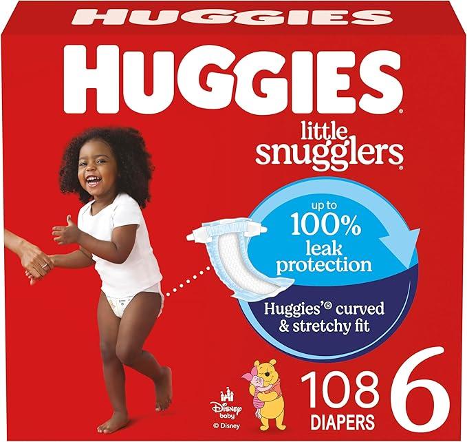 Huggies Size 6 Diapers, Little Snugglers Baby Diapers, Size 6 (35+ lbs), 108 Count (2 Packs of 54)