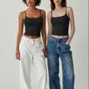 Avidlove Tank Tops for Women Square Neck Spaghetti Strap Double Lined Y2K Going Out Camisole Top (Black, XL)