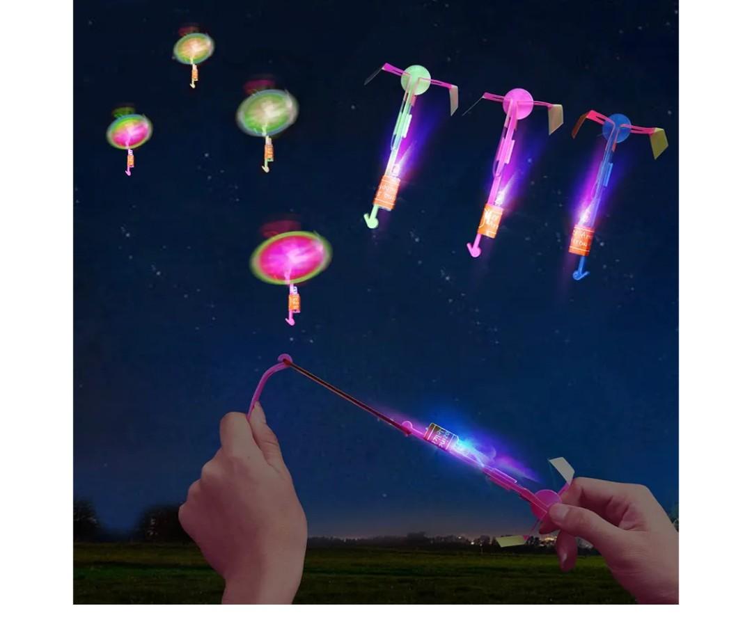 25 Sets LED Flying Set, 25 Slingshot+25 Glow Helicopter-50 Pcs, Flying Toy Outdoor Toys Glow in The Dark Party Supplies Party Favors for Kids 8-12,4-8