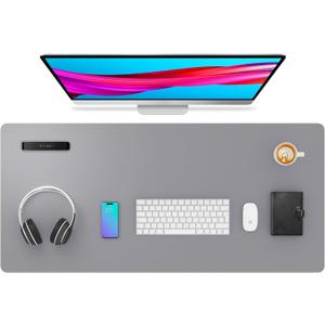 Aothia Leather Desk Pad Protector, Mouse Pad, Office Desk Mat, Non-Slip PU Leather Desk Blotter, Laptop Desk Pad, Waterproof Desk Writing Pad for Office and Home (36" x 17", Light Grey)