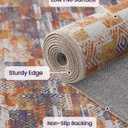 DEXI Hallway Runner Rug, 2x5 Distressed Non Slip Runners Carpet, Boho Vintage Soft Thin Indoor Rug, Stain Resistant Washable Entry Mat for Entryway Kitchen Laundry Room Living Room, Brown Blue