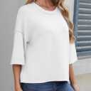 ZDC Women's Oversized Sweaters Summer Short Sleeve Casual Cropped Tops Lightweight Loose Fit Knit Pullover (M)