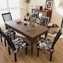 Stretch Dining Chair Seat Covers Set of 6,Dining Chair Slipcovers, Floral Printed Chair Covers,Soft Fabric Washable Upholstered Chair Seat Protector, No Rear Covers for Home Kitchen Dining Room (Black Base White Rose)