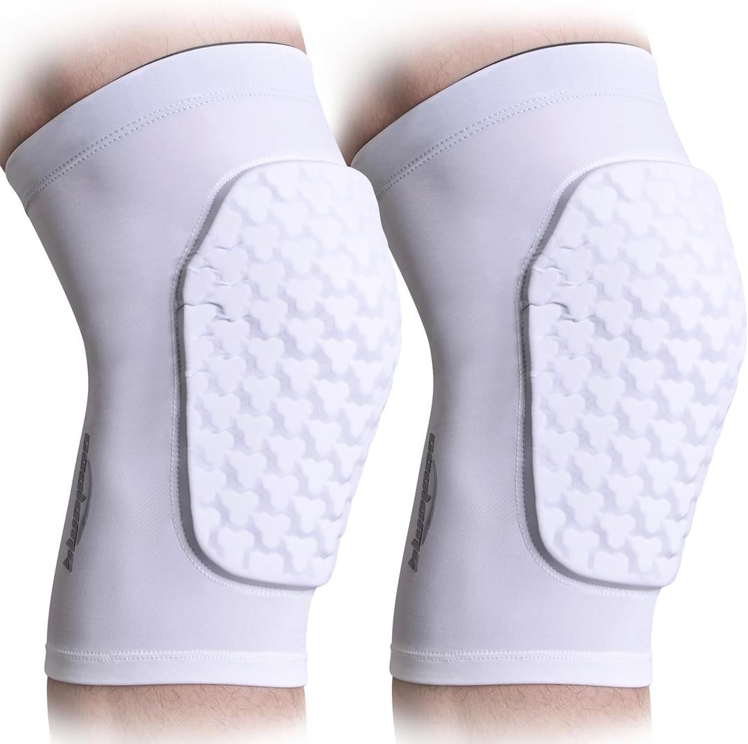 COOLOMG Basketball Knee Pad for Kids Youth Adult, Compression Anti-slip Knee Sleeve for Baseball Volleyball Football, Sports Knee Protector (1 Pair) (Large, White New)