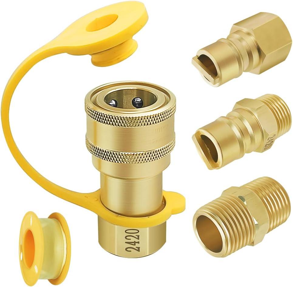 Propane Quick Connect Fittings, 1/2" Propane Gas Fitting, Natural Gas Hose Connect and Disconnect Kit, 1/2inch Male and Female Gas Line Quick Connect Fittings (Brass,4PCS)