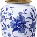 16" H Blue & White Floral Ceramic Ginger Jar with Lid - Elegant Urn Shape Vases for Centerpieces, Home Dcor Accents Porcelain Jar for Tea Storage or Entryway Table Decor