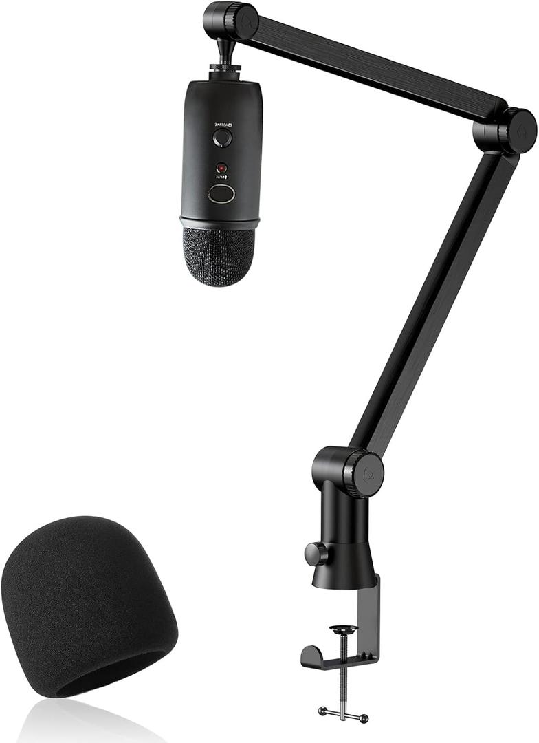 YOUSHARES Blue Yeti Mic Stand with Blue Yeti Pop Filter - Premium Mic Arm for Blue yeti, Heavy Duty Boom Arm with Cable Management, 3/8" to 5/8" Adapter,