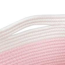 Rope Storage Basket. Cotton Woven Pink Baby Girl Basket. Cube Soft Basket with Handles. Decorative Shelves Closet Organizer for Nursery Laundry Bedroom Bathroom. Small Basket for Organizing