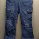 Pull On Elastic Waist Cargo Jeans for Women - Mid Rise Wide Leg Comfort Fit Stretchy Soft Denim Pants, Size 14