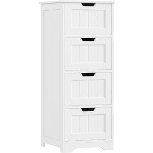 FOTOSOK Bathroom Storage Cabinet, Bathroom Cabinet with 4 Drawers, 11.8” x 11.8” x 32.5” Freestanding Entryway Cupboard Storage Organizer Unit Home Furniture Decor, White