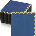 Janlaugh 50 Pcs Scalloped Cocktail Napkins with Gold Foil Edge Thick Paper Disposable Napkins Pastel Party Beverage for Wedding Dinner Birthday Party(Navy Blue,5 x 5 Inch)