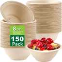 Ocmoiy Bulk 150Pk. 8 OZ Paper Bowls Disposable Heavy Duty Small Compostable Food Bowls, Eco-friendly Sugarcane Bowl for Party Serving Treats, Microwave Safe for Hot or Cold Use