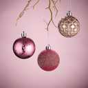 DecorbyHannah Pink Gold Christmas Ornaments, 20ct 2.36 inch Velvet Christmas Tree Decorations,Shatterproof Plastic Decorative Hanging Ball Bulk Set for Xmas Home Party Holiday Table Decor