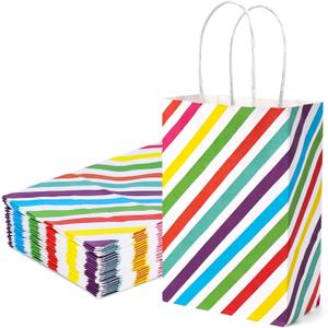 VGOODALL 24 Pack Gift Bags, 5.5x2.8x8 Inches Reusable Party Favor Bags with Handles, Decorative Color Stripes for Birthday Wedding Holiday Gift Wrapping Supplies