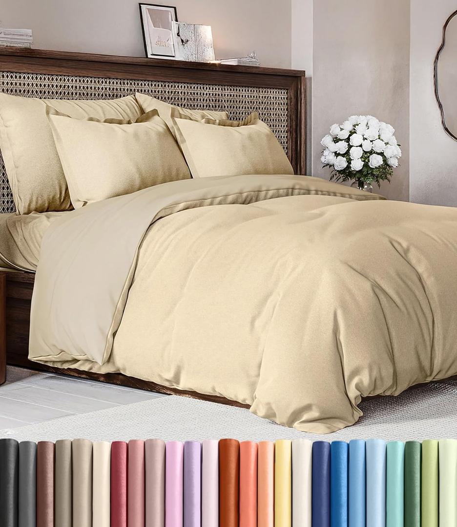 Duvet Cover King Size Set - Extra Soft King Duvet Cover 104" x 90" with 2 Pillow Shams - Hotel Luxury, Easy Care & Fade Free with Zipper Closures & Ties - Comfy, Cozy and Breathable (Heathered Tan)
