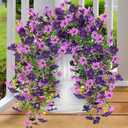 Artificial Fake Hanging Flowers Plants for Outdoor Outside Spring Summer Decoration 2PCS Faux Silk UV Resistant Realistic Mums Daisy with Eucalyptus for Home Porch Patio Balcony(Purple & Magenta)